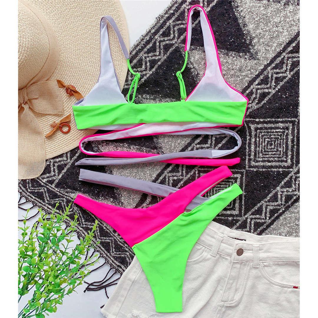 Splicing Bikini Female Swimsuit Two Piece Bikini Swimsuit for Women High Waist Crisscross Halter Wrap Bathing Suits with Bikini Bottom Women Swimwear Two-piece Bikini set Asymmetric Mid Waist Bather Bathing Suit Swim Stevvex