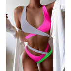 Splicing Bikini Female Swimsuit Two Piece Bikini Swimsuit for Women High Waist Crisscross Halter Wrap Bathing Suits with Bikini Bottom Women Swimwear Two-piece Bikini set Asymmetric Mid Waist Bather Bathing Suit Swim Stevvex