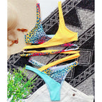 Splicing Bikini Female Swimsuit Two Piece Bikini Swimsuit for Women High Waist Crisscross Halter Wrap Bathing Suits with Bikini Bottom Women Swimwear Two-piece Bikini set Asymmetric Mid Waist Bather Bathing Suit Swim Stevvex
