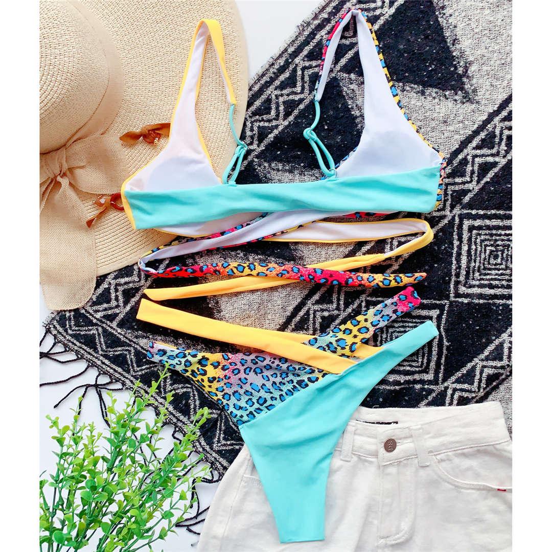 Splicing Bikini Female Swimsuit Two Piece Bikini Swimsuit for Women High Waist Crisscross Halter Wrap Bathing Suits with Bikini Bottom Women Swimwear Two-piece Bikini set Asymmetric Mid Waist Bather Bathing Suit Swim Stevvex