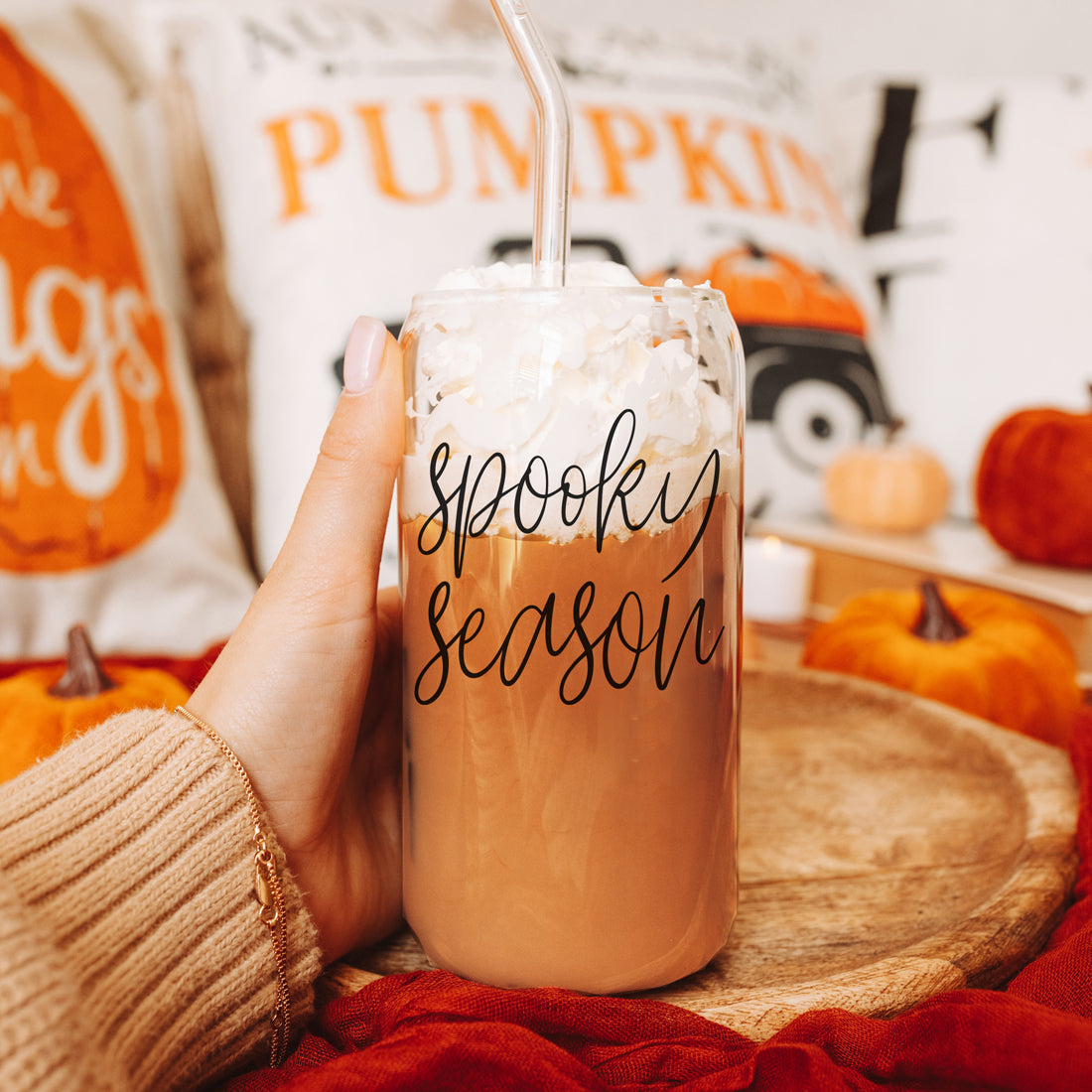 Hocus Pocus I Need Coffee 20oz Glass Tumbler Bamboo Lid 2 Stainless Straws BandsCo Straps