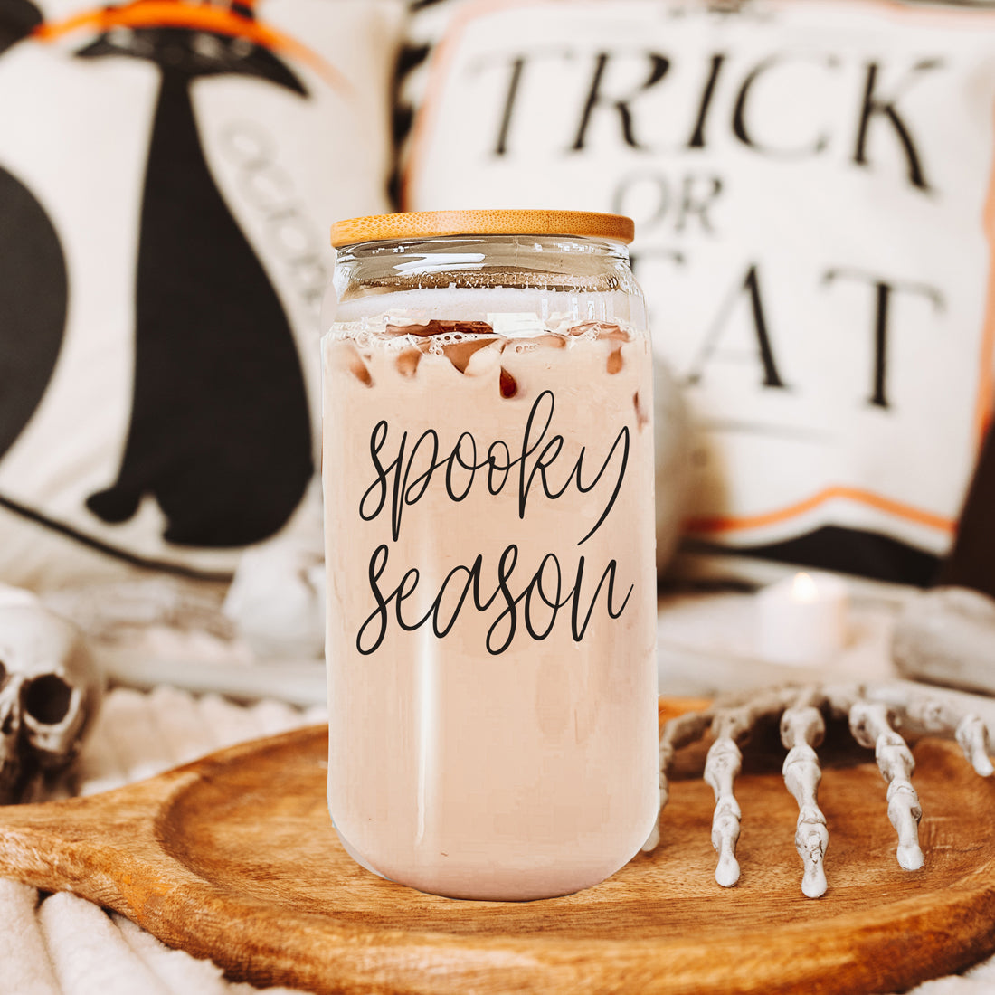 Hocus Pocus I Need Coffee 20oz Glass Tumbler Bamboo Lid 2 Stainless Straws BandsCo Straps