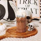 Hocus Pocus I Need Coffee 20oz Glass Tumbler Bamboo Lid 2 Stainless Straws BandsCo Straps