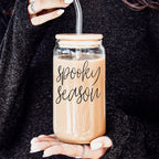Hocus Pocus I Need Coffee 20oz Glass Tumbler Bamboo Lid 2 Stainless Straws BandsCo Straps