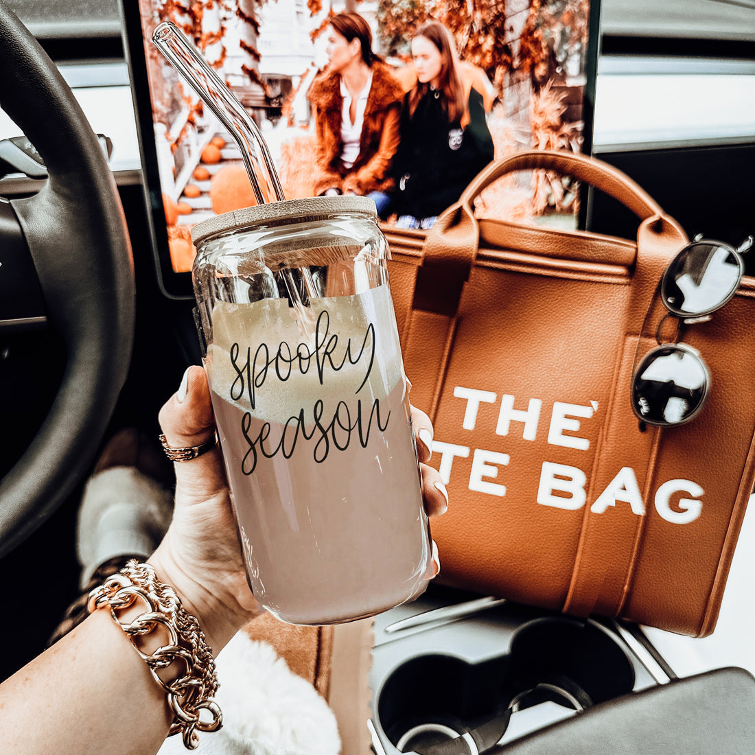 Hocus Pocus I Need Coffee 20oz Glass Tumbler Bamboo Lid 2 Stainless Straws BandsCo Straps