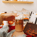Hocus Pocus I Need Coffee 20oz Glass Tumbler Bamboo Lid 2 Stainless Straws BandsCo Straps
