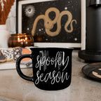 Spooky Season Black Ceramic Mug 14.5oz Halloween Coffee Cup Haunted White Graphics