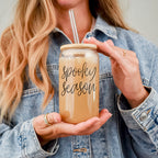 Hocus Pocus I Need Coffee 20oz Glass Tumbler Bamboo Lid 2 Stainless Straws BandsCo Straps