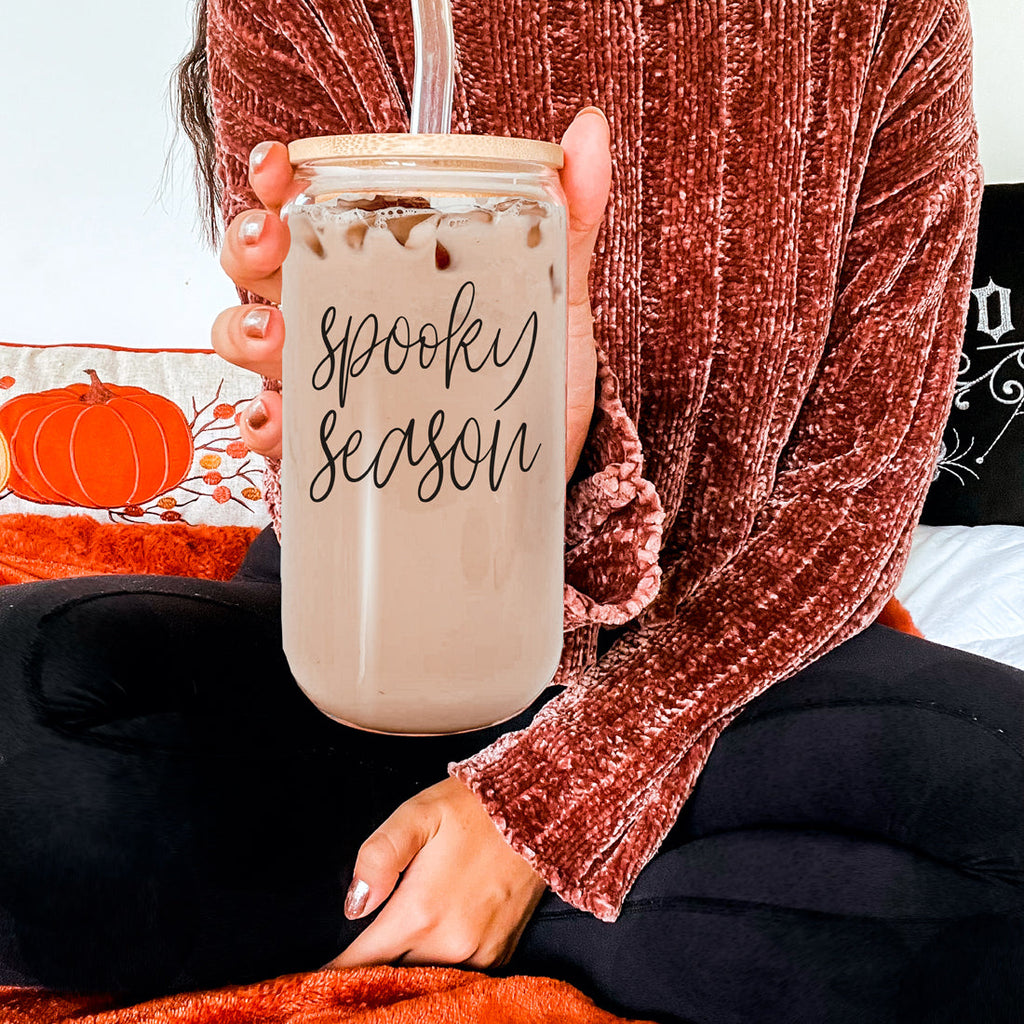Hocus Pocus I Need Coffee 20oz Glass Tumbler Bamboo Lid 2 Stainless Straws BandsCo Straps