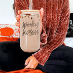 Hocus Pocus I Need Coffee 20oz Glass Tumbler Bamboo Lid 2 Stainless Straws BandsCo Straps