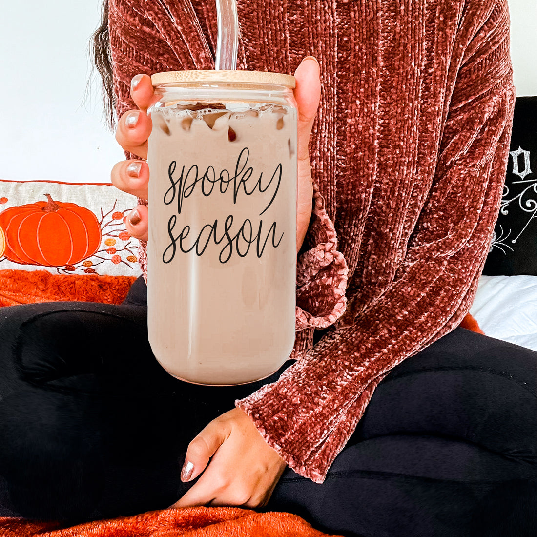Hocus Pocus I Need Coffee 20oz Glass Tumbler Bamboo Lid 2 Stainless Straws BandsCo Straps