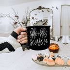 Spooky Season Black Ceramic Mug 14.5oz Halloween Coffee Cup Haunted White Graphics