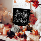 Spooky Season Black Ceramic Mug 14.5oz Halloween Coffee Cup Haunted White Graphics