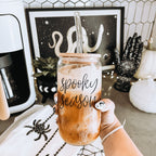Hocus Pocus I Need Coffee 20oz Glass Tumbler Bamboo Lid 2 Stainless Straws BandsCo Straps