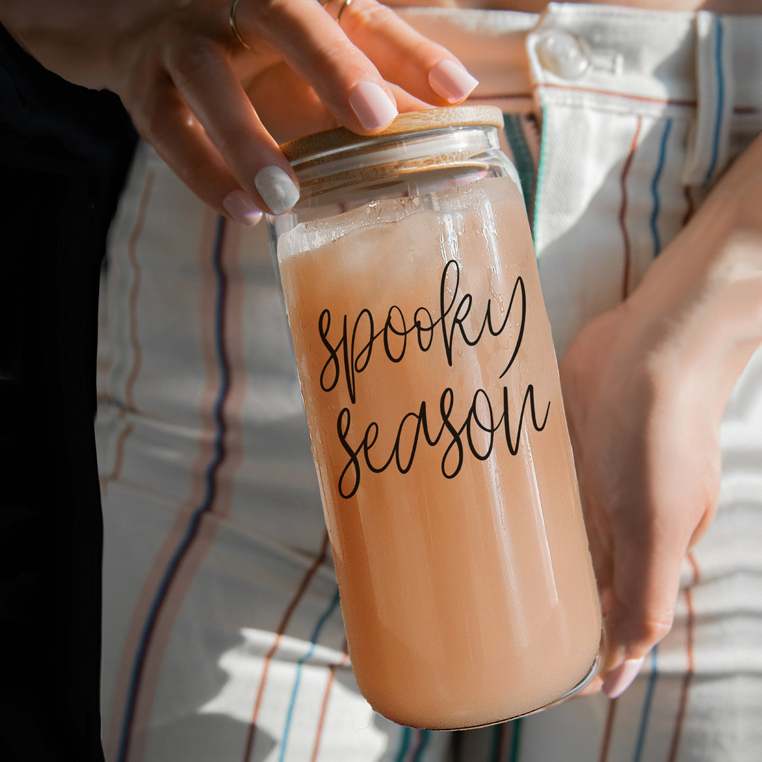 Hocus Pocus I Need Coffee 20oz Glass Tumbler Bamboo Lid 2 Stainless Straws BandsCo Straps