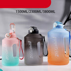 Sport 2l Water Bottle Reminder Plastic Straw Water Bottle Fitness Big Bottles 1500ML / 2300ML / 3800ML 2 liter  Sports Drinking Bottle Reusable Easy Clean Sealing Water Bottle with Lanyard for Hiking Stevvex