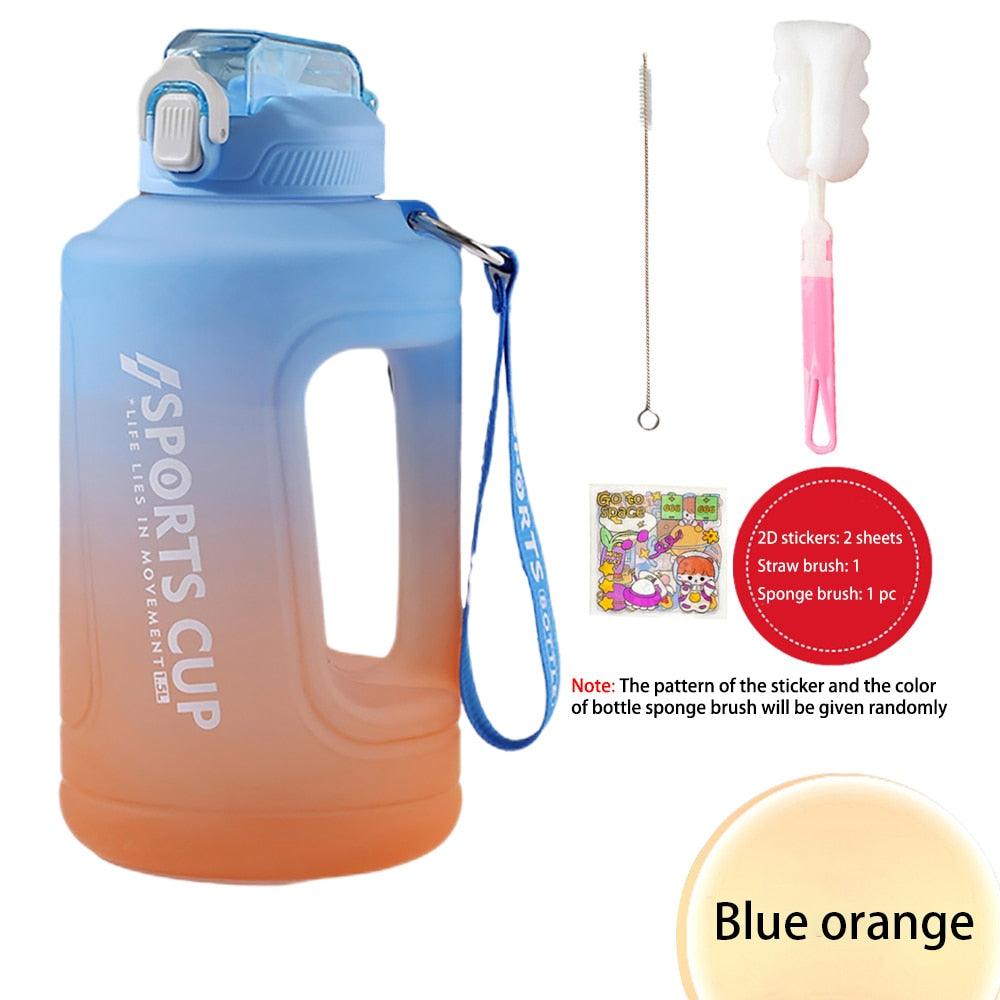 Sport 2l Water Bottle Reminder Plastic Straw Water Bottle Fitness Big Bottles 1500ML / 2300ML / 3800ML 2 liter  Sports Drinking Bottle Reusable Easy Clean Sealing Water Bottle with Lanyard for Hiking Stevvex