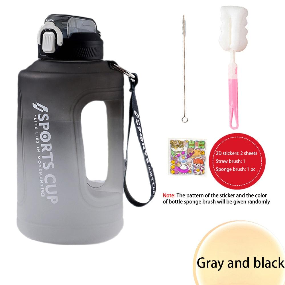 Sport 2l Water Bottle Reminder Plastic Straw Water Bottle Fitness Big Bottles 1500ML / 2300ML / 3800ML 2 liter  Sports Drinking Bottle Reusable Easy Clean Sealing Water Bottle with Lanyard for Hiking Stevvex