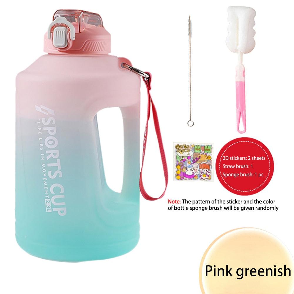 Sport 2l Water Bottle Reminder Plastic Straw Water Bottle Fitness Big Bottles 1500ML / 2300ML / 3800ML 2 liter  Sports Drinking Bottle Reusable Easy Clean Sealing Water Bottle with Lanyard for Hiking Stevvex