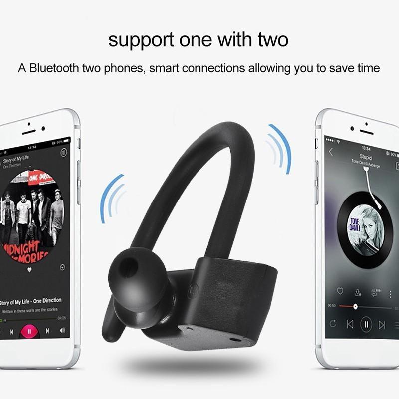 Sport Handsfree Black Wireless Earphone Bluetooth 5.0 Connection Ear Hook in Ear Earbuds Waterproof With Microphone Fast Volume Control Wireless Earbuds Outdoor Workout Over Ear Hooks Sweat Resistance Headphones Stevvex