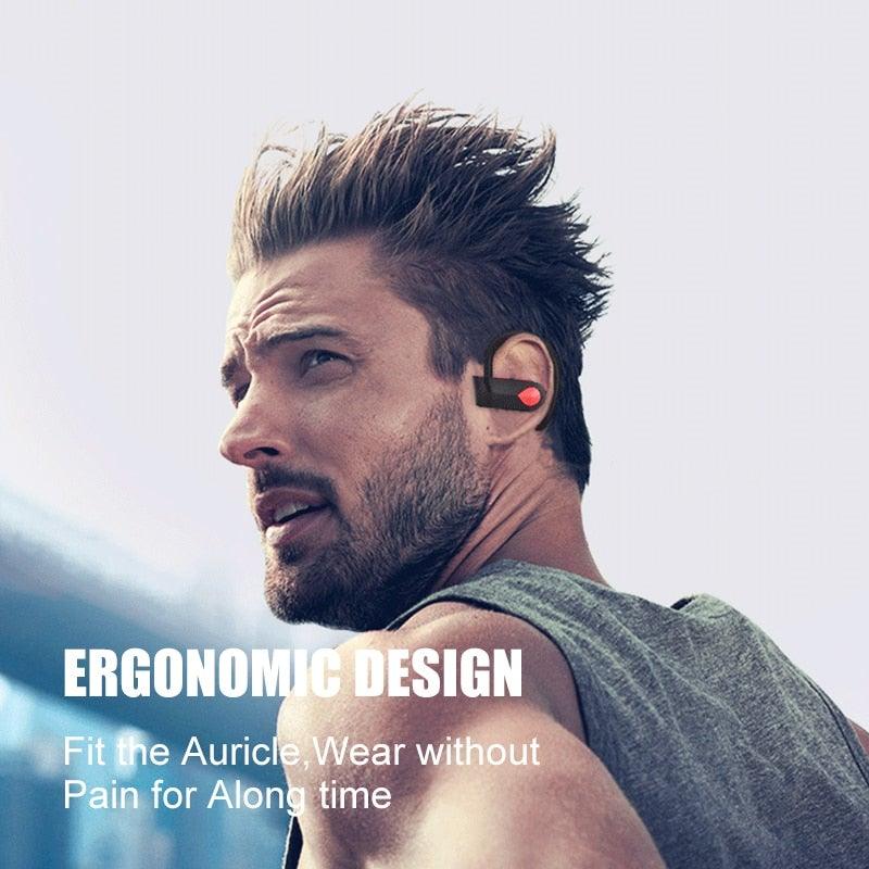 Sport Handsfree Black Wireless Earphone Bluetooth 5.0 Connection Ear Hook in Ear Earbuds Waterproof With Microphone Fast Volume Control Wireless Earbuds Outdoor Workout Over Ear Hooks Sweat Resistance Headphones Stevvex