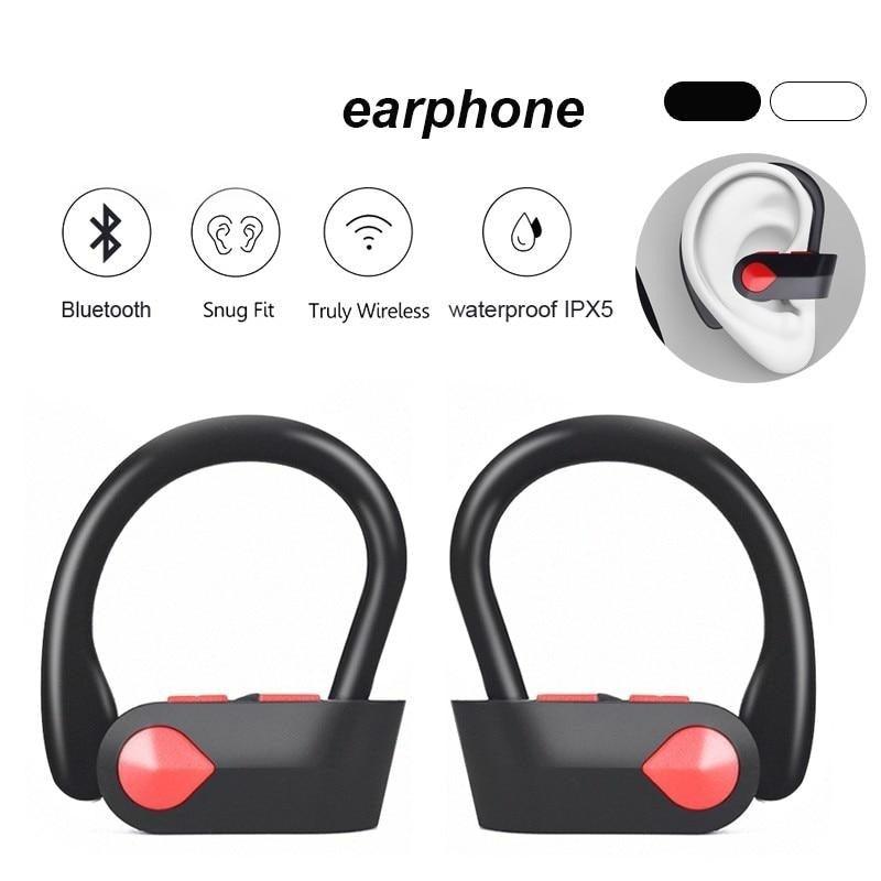 Sport Handsfree Black Wireless Earphone Bluetooth 5.0 Connection Ear Hook in Ear Earbuds Waterproof With Microphone Fast Volume Control Wireless Earbuds Outdoor Workout Over Ear Hooks Sweat Resistance Headphones Stevvex