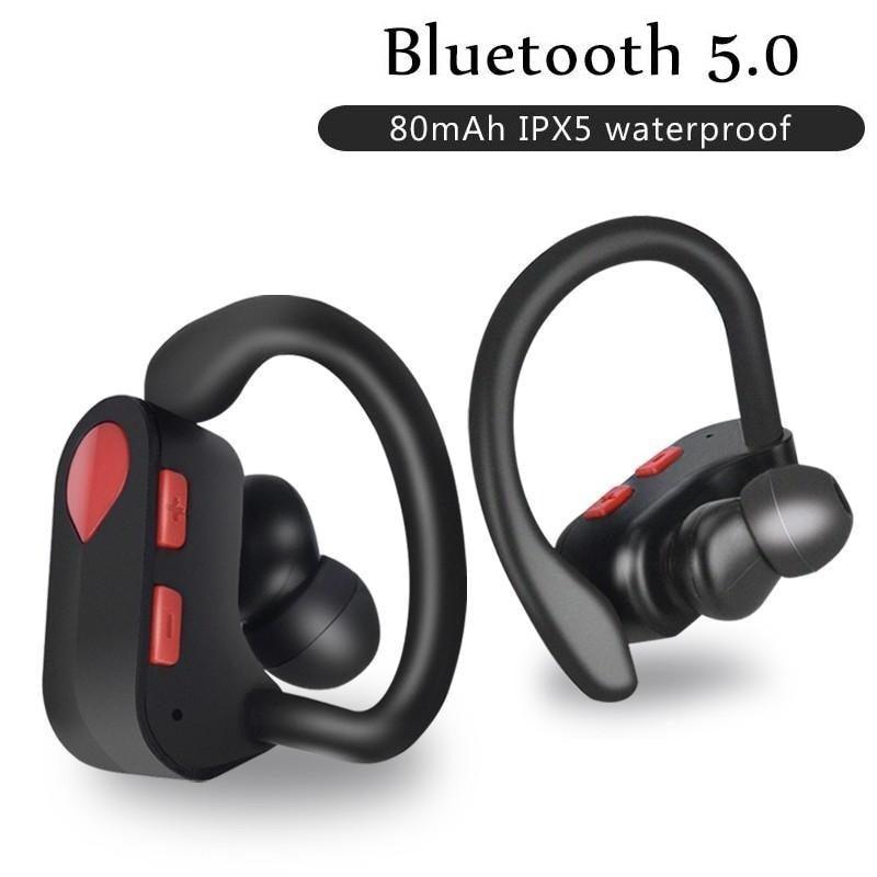 Sport Handsfree Black Wireless Earphone Bluetooth 5.0 Connection Ear Hook in Ear Earbuds Waterproof With Microphone Fast Volume Control Wireless Earbuds Outdoor Workout Over Ear Hooks Sweat Resistance Headphones Stevvex