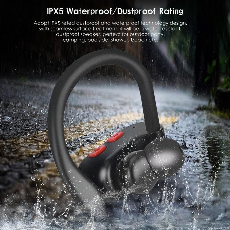 Sport Handsfree Black Wireless Earphone Bluetooth 5.0 Connection Ear Hook in Ear Earbuds Waterproof With Microphone Fast Volume Control Wireless Earbuds Outdoor Workout Over Ear Hooks Sweat Resistance Headphones Stevvex