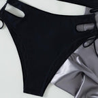 Sport Solid Color Athletic Bikinis Set Women's Two Piece Swimsuits Tie Knot Padded Push Up Modern Bikini Sets Women High Waist Swimsuit Rope Bow Bikini Set With Long Sleeves Bathing Suits Stevvex
