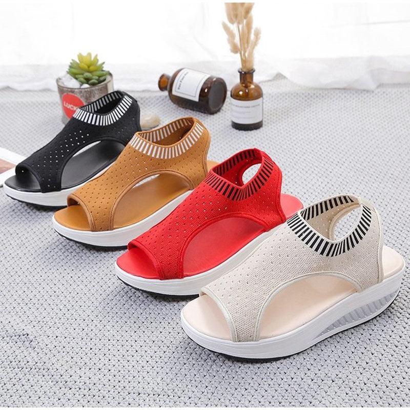 Sport Women's Comfortable Footwear Summer Platform Sandals Shoes Female Slip On Peep Toe Knitted Footwear Summer Sandals Women Shoes Female Slip On Elegant Sneakers Stevvex