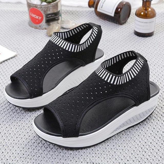 Sport Women's Comfortable Footwear Summer Platform Sandals Shoes Female Slip On Peep Toe Knitted Footwear Summer Sandals Women Shoes Female Slip On Elegant Sneakers Stevvex