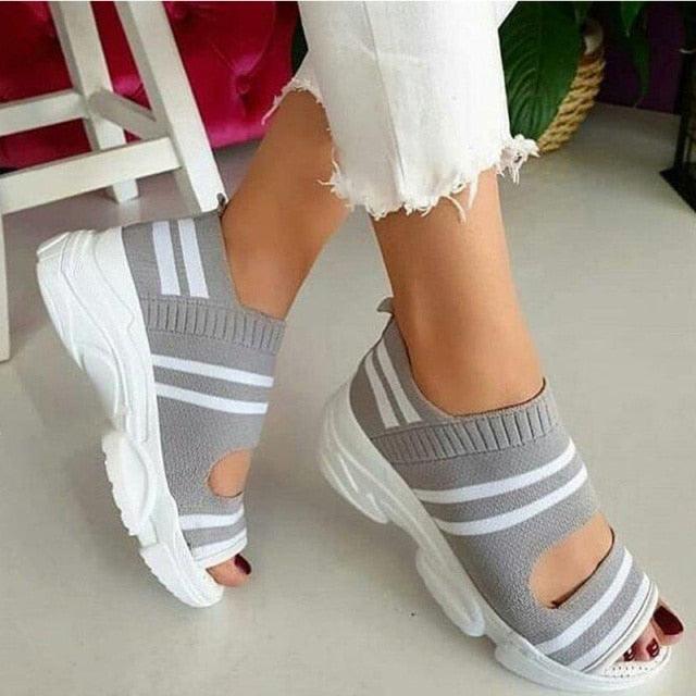 Sport Women's Comfortable Footwear Summer Platform Sandals Shoes Female Slip On Peep Toe Knitted Footwear Summer Sandals Women Shoes Female Slip On Elegant Sneakers Stevvex