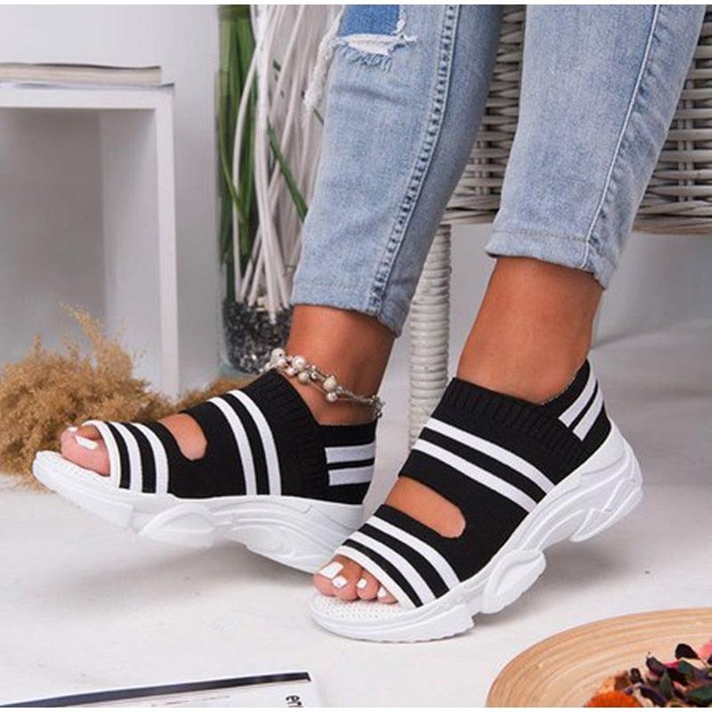 Sport Women's Comfortable Footwear Summer Platform Sandals Shoes Female Slip On Peep Toe Knitted Footwear Summer Sandals Women Shoes Female Slip On Elegant Sneakers Stevvex