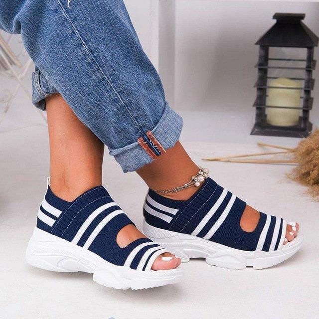 Sport Women's Comfortable Footwear Summer Platform Sandals Shoes Female Slip On Peep Toe Knitted Footwear Summer Sandals Women Shoes Female Slip On Elegant Sneakers Stevvex
