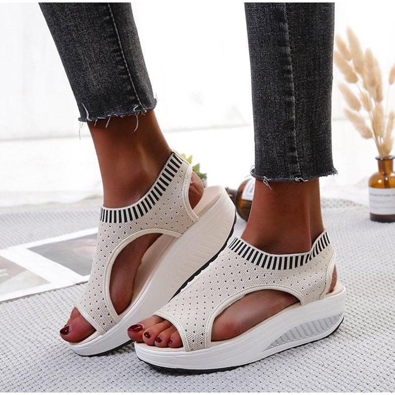 Sport Women's Comfortable Footwear Summer Platform Sandals Shoes Female Slip On Peep Toe Knitted Footwear Summer Sandals Women Shoes Female Slip On Elegant Sneakers Stevvex