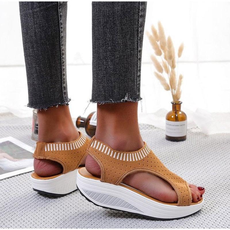 Sport Women's Comfortable Footwear Summer Platform Sandals Shoes Female Slip On Peep Toe Knitted Footwear Summer Sandals Women Shoes Female Slip On Elegant Sneakers Stevvex