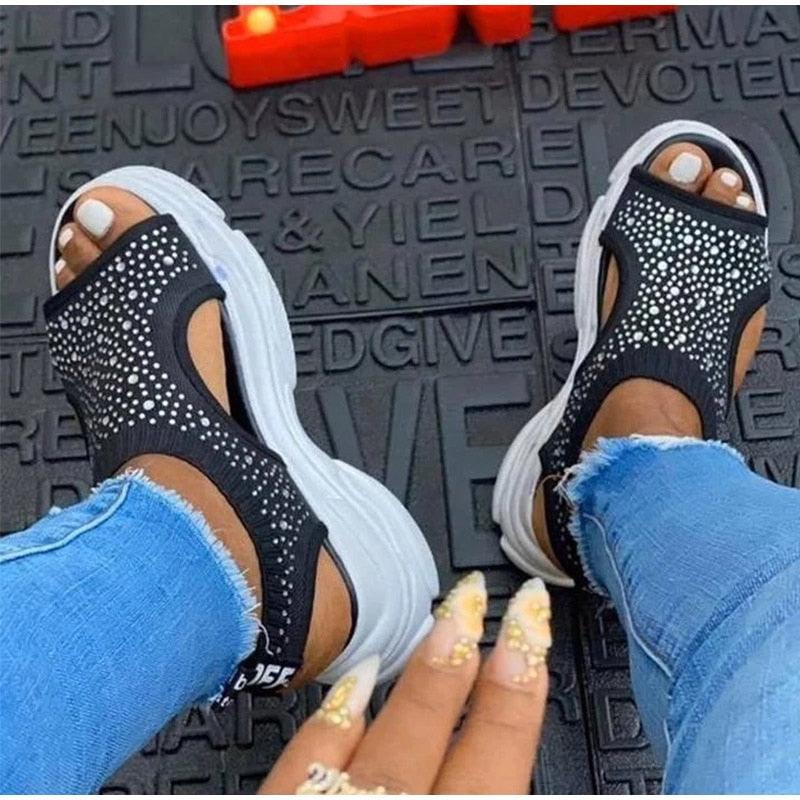 Sport Women's Comfortable Footwear Summer Platform Sandals Shoes Female Slip On Peep Toe Knitted Footwear Summer Sandals Women Shoes Female Slip On Elegant Sneakers Stevvex