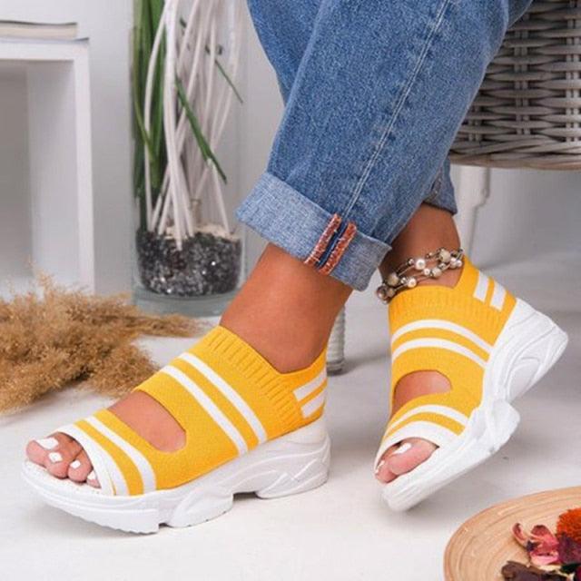 Sport Women's Comfortable Footwear Summer Platform Sandals Shoes Female Slip On Peep Toe Knitted Footwear Summer Sandals Women Shoes Female Slip On Elegant Sneakers Stevvex