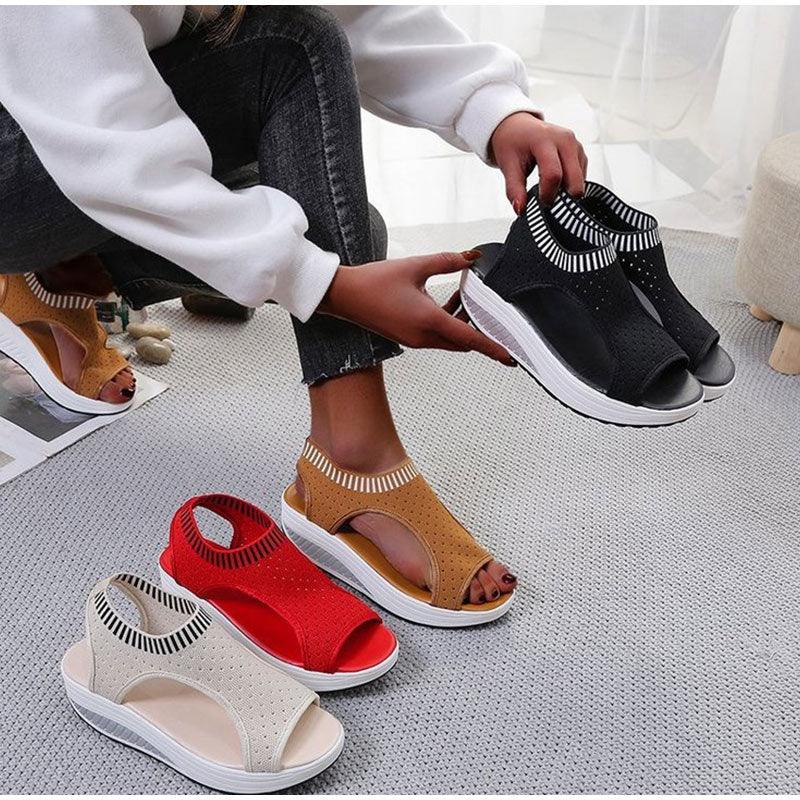 Sport Women's Comfortable Footwear Summer Platform Sandals Shoes Female Slip On Peep Toe Knitted Footwear Summer Sandals Women Shoes Female Slip On Elegant Sneakers Stevvex