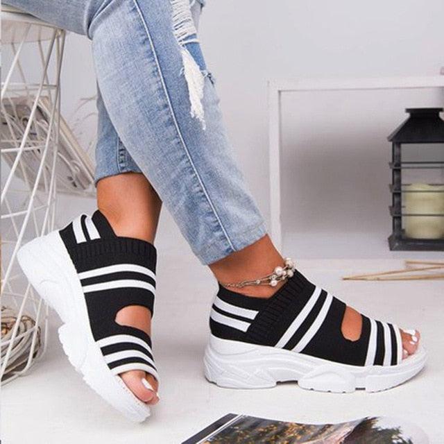Sport Women's Comfortable Footwear Summer Platform Sandals Shoes Female Slip On Peep Toe Knitted Footwear Summer Sandals Women Shoes Female Slip On Elegant Sneakers Stevvex