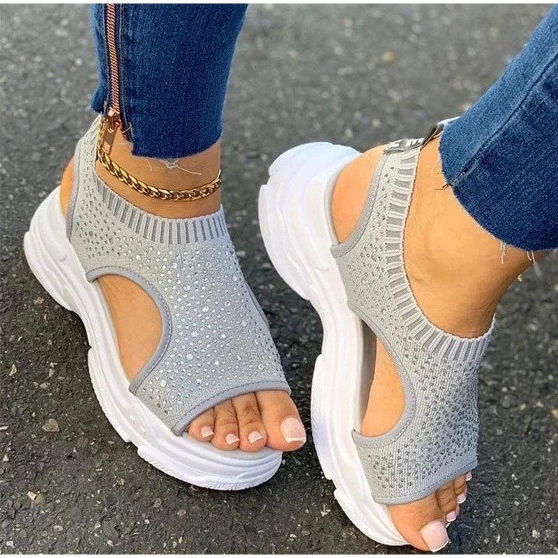Sport Women's Comfortable Footwear Summer Platform Sandals Shoes Female Slip On Peep Toe Knitted Footwear Summer Sandals Women Shoes Female Slip On Elegant Sneakers Stevvex