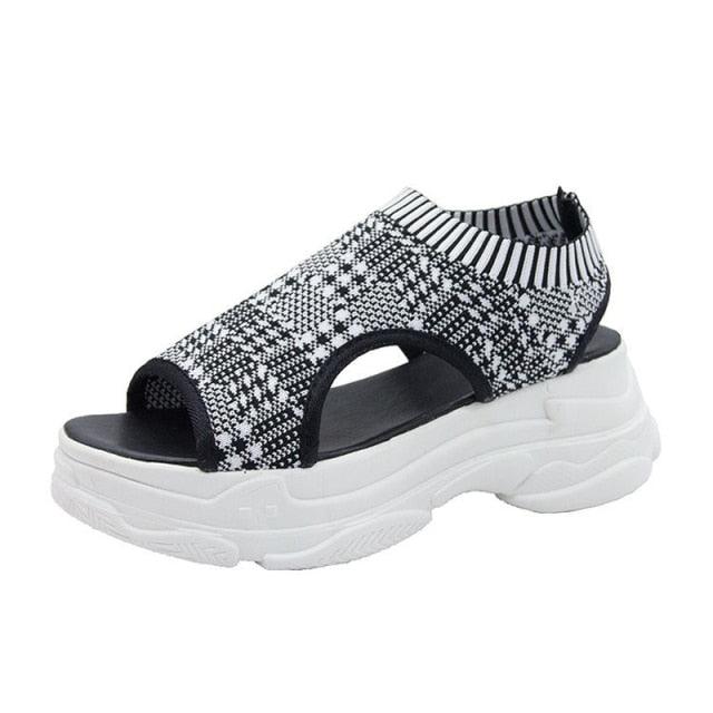 Sport Women's Comfortable Footwear Summer Platform Sandals Shoes Female Slip On Peep Toe Knitted Footwear Summer Sandals Women Shoes Female Slip On Elegant Sneakers Stevvex