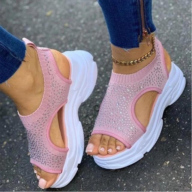 Sport Women's Comfortable Footwear Summer Platform Sandals Shoes Female Slip On Peep Toe Knitted Footwear Summer Sandals Women Shoes Female Slip On Elegant Sneakers Stevvex