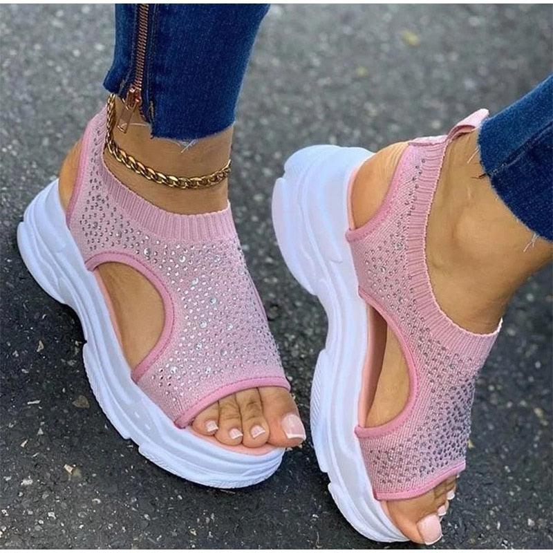 Sport Women's Comfortable Footwear Summer Platform Sandals Shoes Female Slip On Peep Toe Knitted Footwear Summer Sandals Women Shoes Female Slip On Elegant Sneakers Stevvex