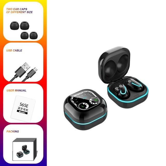 Sports Black Headphones Wireless Wearable Music Player Built-in Memory Sweatproof  WaterproofWireless Bluetooth Headphones 5.1 Gaming Headset In Ear HiFi Sports Noise Cancel Earphone For Smartphones LED Display For Sports Running Workout Stevvex