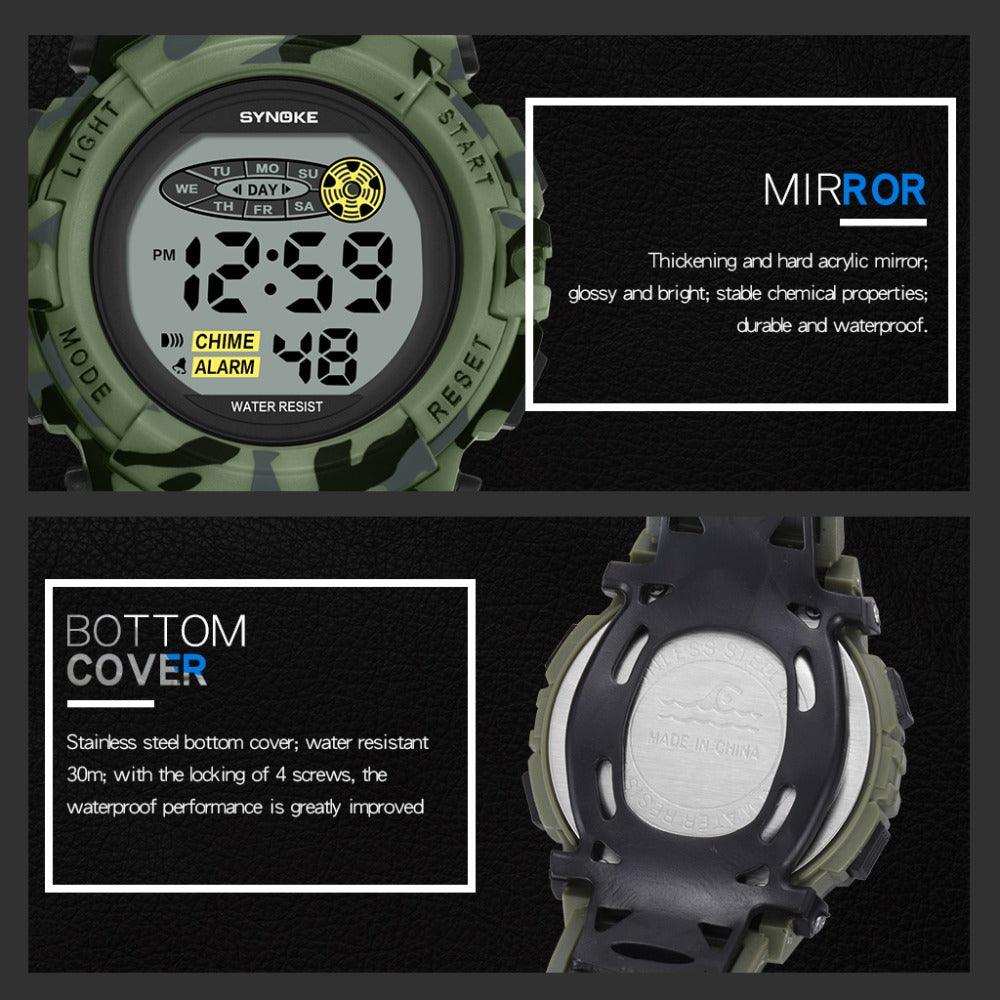 Sports Military Kids Digital Watches Student Childrens Watch Fashion Luminous Led Alarm Camouflage Green Waterproof Digital Sport Watches For Kids Birthday Presents Gifts Stevvex