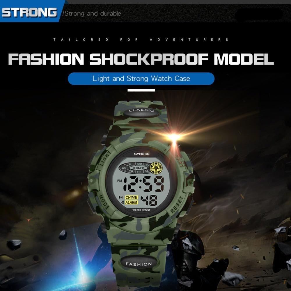 Sports Military Kids Digital Watches Student Childrens Watch Fashion Luminous Led Alarm Camouflage Green Waterproof Digital Sport Watches For Kids Birthday Presents Gifts Stevvex