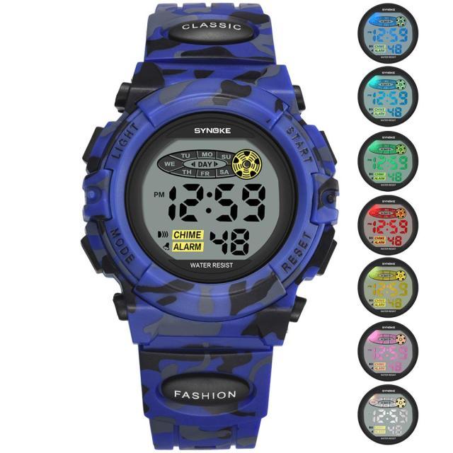 Sports Military Kids Digital Watches Student Childrens Watch Fashion Luminous Led Alarm Camouflage Green Waterproof Digital Sport Watches For Kids Birthday Presents Gifts Stevvex
