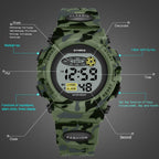Sports Military Kids Digital Watches Student Childrens Watch Fashion Luminous Led Alarm Camouflage Green Waterproof Digital Sport Watches For Kids Birthday Presents Gifts Stevvex
