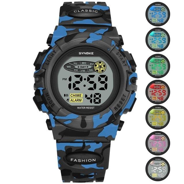 Sports Military Kids Digital Watches Student Childrens Watch Fashion Luminous Led Alarm Camouflage Green Waterproof Digital Sport Watches For Kids Birthday Presents Gifts Stevvex